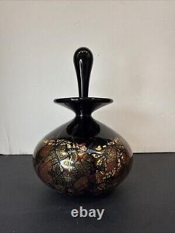 Michael Nourot Glass Studio Hand Blown Perfume Bottle Signed 5.75 Black Gold