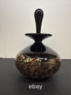 Michael Nourot Glass Studio Hand Blown Perfume Bottle Signed 5.75 Black Gold