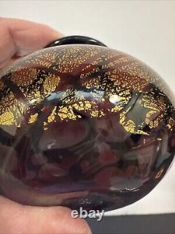 Michael Nourot Glass Studio Hand Blown Perfume Bottle Signed 5.75 Black Gold