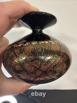 Michael Nourot Glass Studio Hand Blown Perfume Bottle Signed 5.75 Black Gold