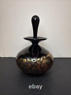 Michael Nourot Glass Studio Hand Blown Perfume Bottle Signed 5.75 Black Gold