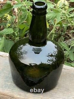 Mid1800 Black Glass darkblown Pontil APP Lip Blob Antique Onion Mallet Bottle