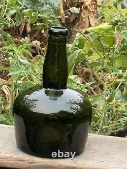 Mid1800 Black Glass darkblown Pontil APP Lip Blob Antique Onion Mallet Bottle