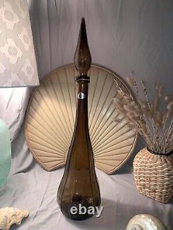Mid-Century Modern Empoli Smoke Glass Genie Bottle Decanter 22 Vintage Italian