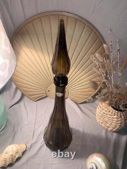 Mid-Century Modern Empoli Smoke Glass Genie Bottle Decanter 22 Vintage Italian