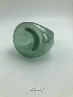 Miniature Green Flask String Lip Kick Up Pontil (black glass Onion Style)