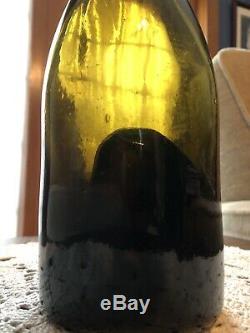 Mint Antique Black Glass Wine Spirit Bottle With Jagged, Sloppy Pontil