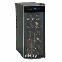Modern Black Lightweight Glass Door 12 Bottle Freestanding Wine Refrigerator