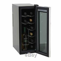 Modern Black Lightweight Glass Door 12 Bottle Freestanding Wine Refrigerator