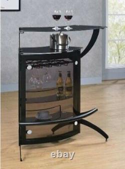 Modern Contemporary 2-Shelf 3-Bottle Wine Rack Bar Unit Smoked with Glass Top