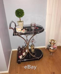 Modern Serving Bar Cart Metal Glass Chrome Black Wine Bottle Trolley Home Decor