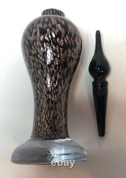 Murano Black & Copper Flake Art Glass Perfume Bottle Hans Blown with stopper 8