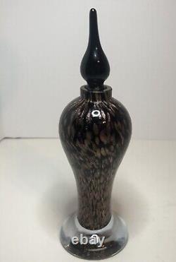 Murano Black & Copper Flake Art Glass Perfume Bottle Hans Blown with stopper 8