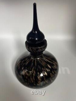 Murano Black Copper Glitter Gold Swirl Art Glass Perfume Bottle & Stopper 6