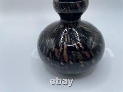 Murano Black Copper Glitter Gold Swirl Art Glass Perfume Bottle & Stopper 6