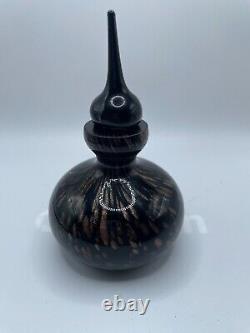 Murano Black Copper Glitter Gold Swirl Art Glass Perfume Bottle & Stopper 6