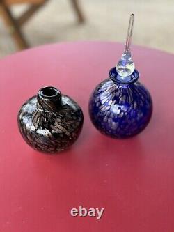 Murano Cobalt Blue & Gold Black & Gold Iridescent Glass Perfume Bottles