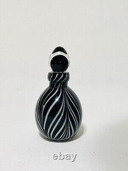 Murano Glass Hand Blown Black & White Swirl Perfume Bottle