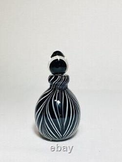 Murano Glass Hand Blown Black & White Swirl Perfume Bottle