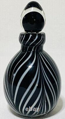 Murano Glass Hand Blown Black & White Swirl Perfume Bottle