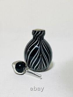 Murano Glass Hand Blown Black & White Swirl Perfume Bottle