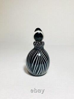 Murano Glass Hand Blown Black & White Swirl Perfume Bottle