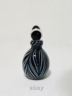 Murano Glass Hand Blown Black & White Swirl Perfume Bottle