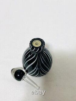 Murano Glass Hand Blown Black & White Swirl Perfume Bottle