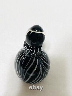 Murano Glass Hand Blown Black & White Swirl Perfume Bottle