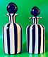 Murano Perfumes Two Black And White Striped Vintage Bottles With Stoppers