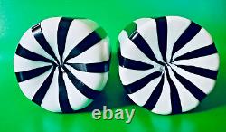 Murano Perfumes Two Black and White Striped Vintage Bottles with Stoppers