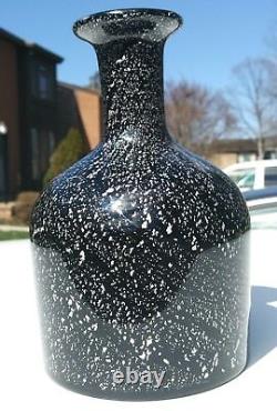 Murano art black Glass decanter / bottle Amethyst Silver flakes art deco vase