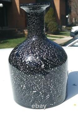 Murano art black Glass decanter / bottle Amethyst Silver flakes art deco vase