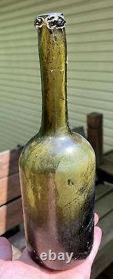 Nice Early Blackglass Long Neck Porter Bottle Open Pontil Crude 1750's Era L@@k