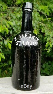 Nice J. HEIST St. Louis Missouri MO Black Glass Quart Ale Bottle Early Applied