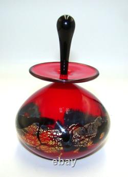 Nourot Art Glass Red Black & Gold Perfume Bottle