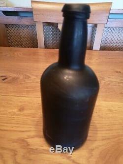 Old Black Glass Bottle Circa 1700 English Mallet Pontil