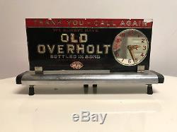 Old Overholt Glass Retail Store Sign with Clock Straight Rye Whiskey Black Red