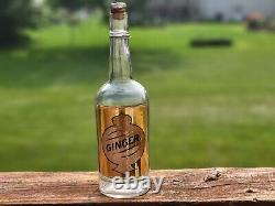 Old Rare Original Pre Prohibition Label Under Glass Ginger Back Bar Bottle Nice