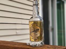Old Rare Original Pre Prohibition Label Under Glass Ginger Back Bar Bottle Nice