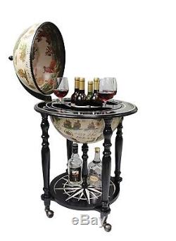 Old World Globe Bar Furniture Black Wine Storage Bottle Glass Holder Mobile New