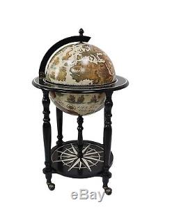 Old World Globe Bar Furniture Black Wine Storage Bottle Glass Holder Mobile New