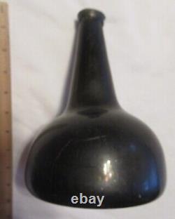 Olive Green Black Glass Open Pontil Applied String Lip Horse Hoof Onion Bottle