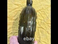 Olive Green Black Glass Pontil Cornucopia & Urn Flask C1840 from New Orleans dig
