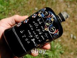 On Sale! 1732 Stiegel Enameled German Schnapps Flask, Black Amethyst