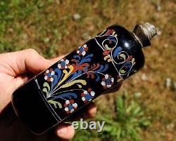 On Sale! 1732 Stiegel Enameled German Schnapps Flask, Black Amethyst