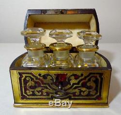 Outstanding 19thc Boulle Ebonized 3 Bottle French Perfume Casket