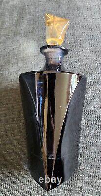 PR. OF LARGE VINTAGE TRIANGULAR BLACK GLASS with AMBER STOPPERS PERFUME BOTTLES