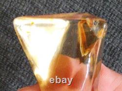 PR. OF LARGE VINTAGE TRIANGULAR BLACK GLASS with AMBER STOPPERS PERFUME BOTTLES