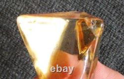 PR. OF LARGE VINTAGE TRIANGULAR BLACK GLASS with AMBER STOPPERS PERFUME BOTTLES